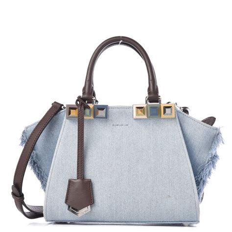 FENDI Denim Studded Mini 3Jours Tote Light Blue